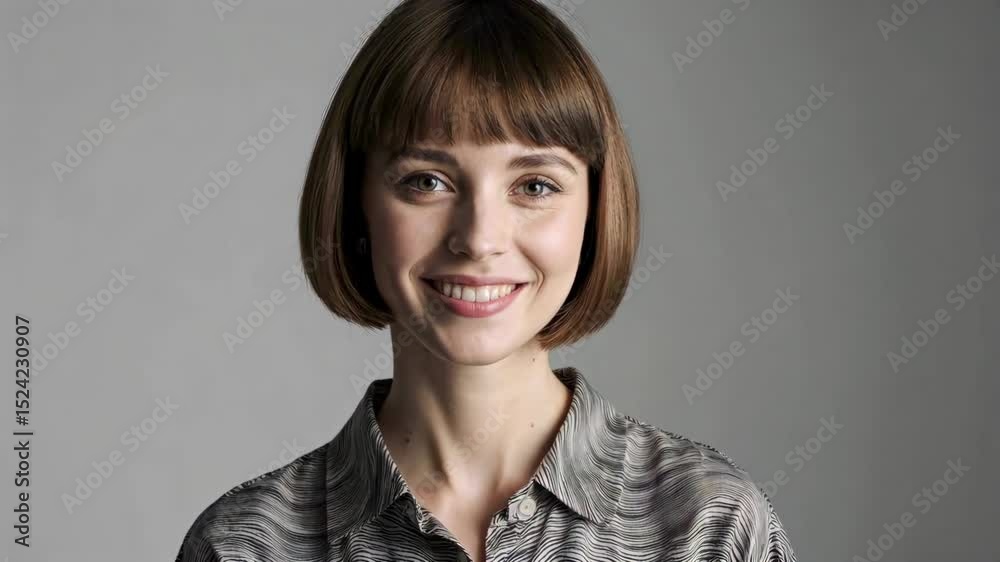 arafed woman with a short bob cut and a smile