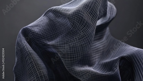 Draped dark navy fabric with subtle grid pattern