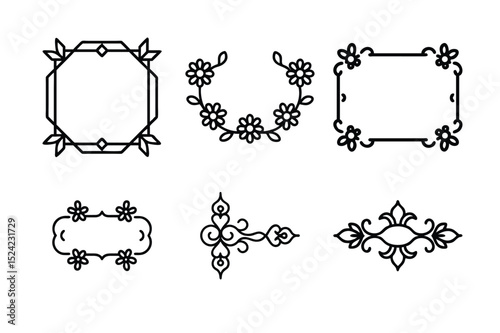 Elegant black floral vintage frames and borders set with ornate decorative swirl design elements