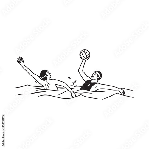 line art of water polo on the white background 