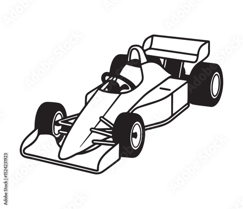 Minimalist Racing Kart Outline Illustration in Vector Format, Go-Kart for Racing Sports Graphics, Go-Kart Vehicle in Motion Style, Black Go-Kart Silhouette Vector Icon Design.