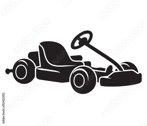 Minimalist Racing Kart Outline Illustration in Vector Format, Go-Kart for Racing Sports Graphics, Go-Kart Vehicle in Motion Style, Black Go-Kart Silhouette Vector Icon Design.