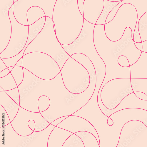 Thread line seamless pattern. Curvy intersections of ropes in organic smooth print. Abstract squiggly modern background with continuous lines.