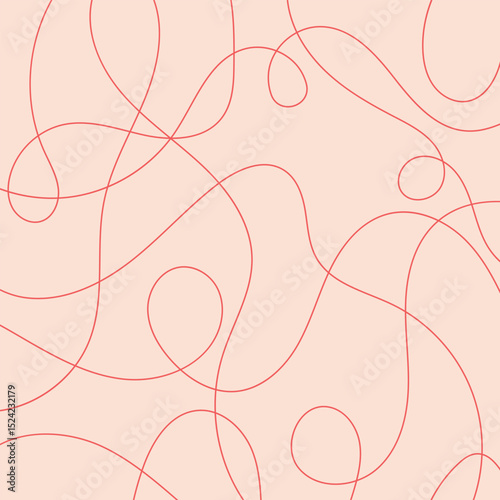 Thread line seamless pattern. Curvy intersections of ropes in organic smooth print. Abstract squiggly modern background with continuous lines.