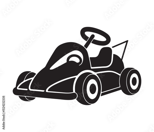 Minimalist Racing Kart Outline Illustration in Vector Format, Go-Kart for Racing Sports Graphics, Go-Kart Vehicle in Motion Style, Black Go-Kart Silhouette Vector Icon Design.