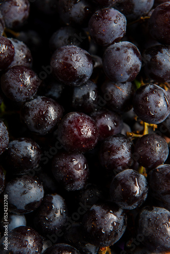 Fototapeta Naklejka Na Ścianę i Meble -  Close up of raw organic sweet purple grapes background, wine grapes texture, Healthy fruits purple wine grapes background, top view 