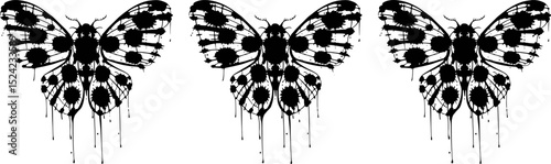 Three abstract ink blot butterfly designs