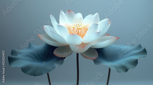 Close-up of a white lotus flower with soft petals on a minimal white background.