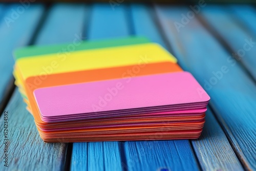 Colorful Stacked Sticky Notes on a Wooden Surface in Bright Shades