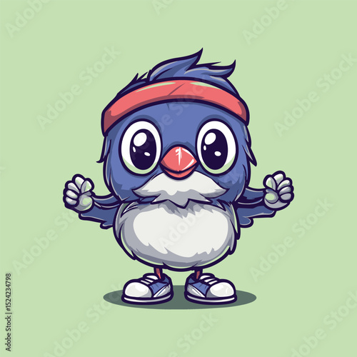 Bird in Fitness Mode: A charming animated bluebird, exuding energy and enthusiasm, dons athletic gear and ready for exercise.