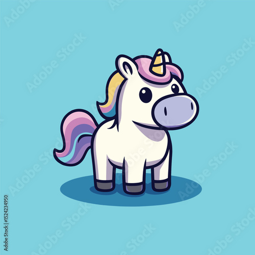 Enchanting Unicorn: A charming illustration of a magical unicorn, boasting a vibrant mane and a single, radiant horn, evoking a sense of wonder and fantasy.