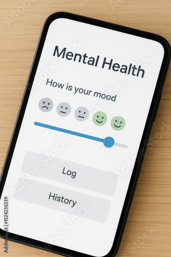 Mental health app interface showing mood tracking options for user wellness and engagement