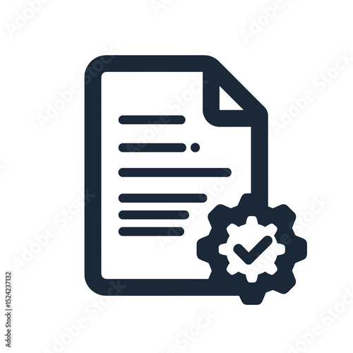Document with Gear and Check Mark Icon for Process Automation and Task Management