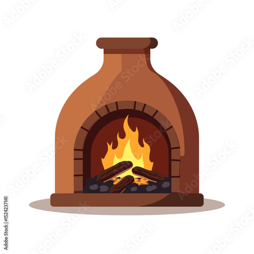 Cozy Fireplace with Burning Logs and Flames Illustration for Home Heating and Comfort