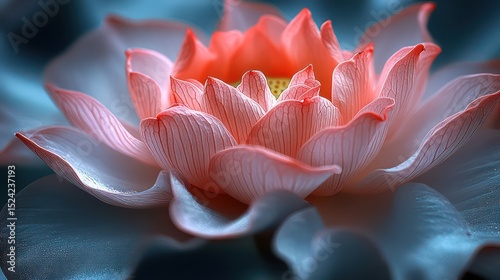 Close-up soft pink lotus petals bathed in white light with subtle white background.
