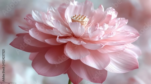 Close-up of a pink lotus flower with soft petals on a minimal white background.