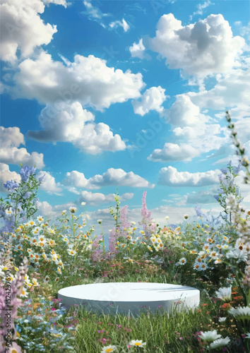 Circle Wooden Table Top with Tea Plantation and Blue Sky Background - Empty Round Wooden Table with Blurred Green Tea Field Landscape - Wooden Table Circle View with Tea Plantation and Sky Background