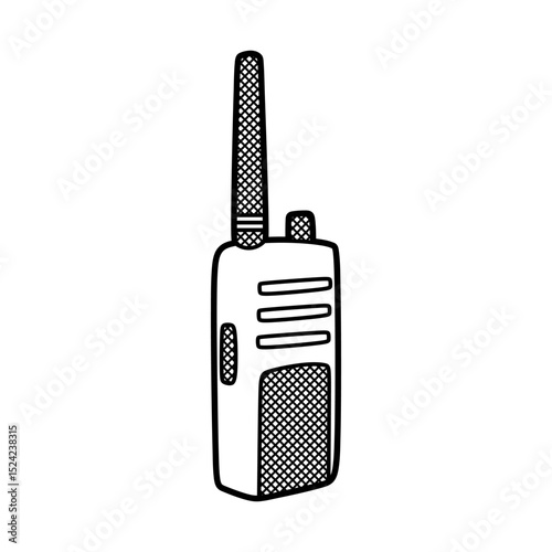 black and white walkie talkie line drawing facing right