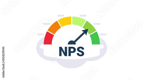 Net Promoter Score gauge increasing on white and blue background
