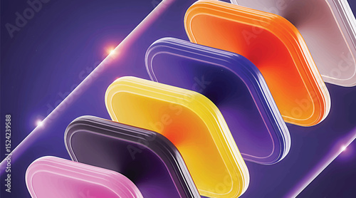 Rows of empty glossy chairs in a 3D vector design setting
