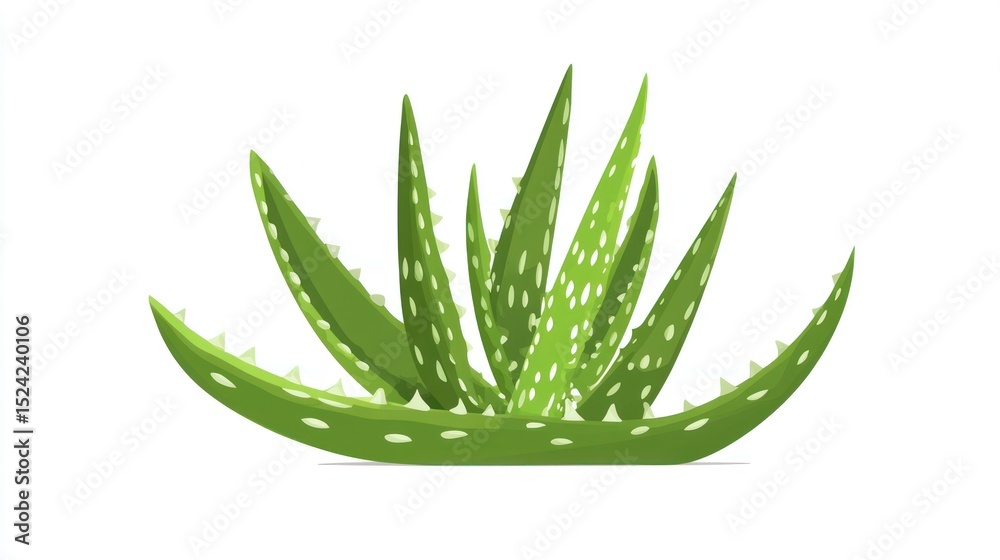 Fototapeta premium Aloe vera plant with speckled leaves and spiky edges, isolated image