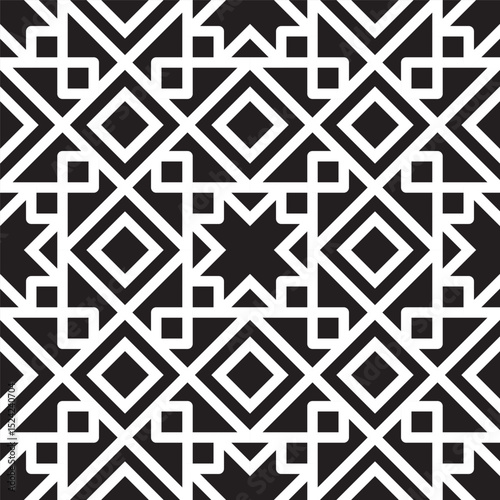 Minimalist Geometric Interlocking Shapes Seamless Pattern on Black Background