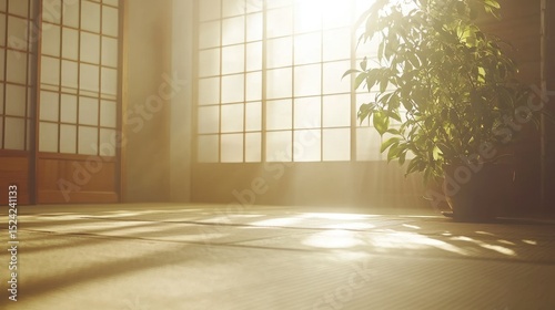 Tranquil Japanese Room bathed in sunlight