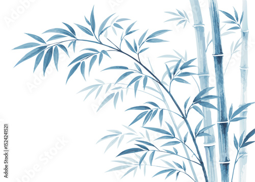 Watercolor bamboo painting blue and white aesthetic zen art print japanese style home decor wall art 
