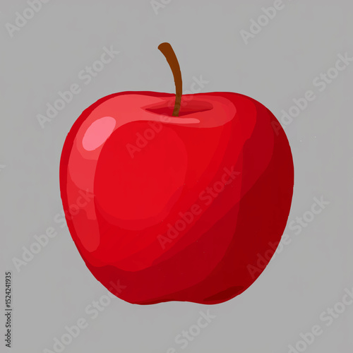 Fresh Red Apple on Light Grey Background

