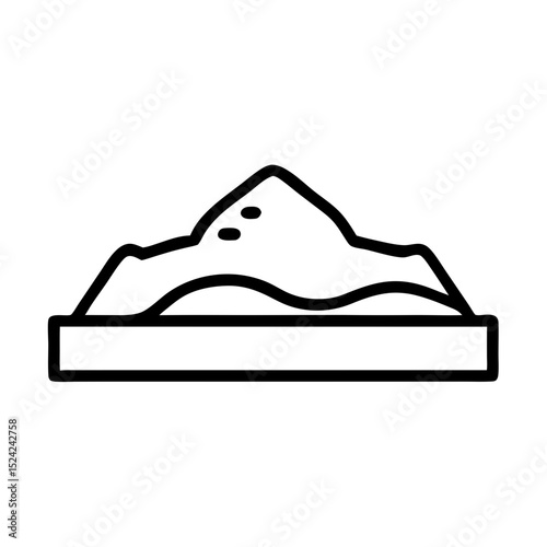 Sandbox with sand mound in minimalist black, icon, vector