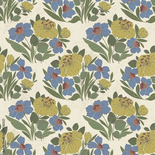 Rustic aesthetic meets botanical beauty in this seamless pattern. Perfect for cozy home decor, apparel, or inviting stationery designs. Natural, calming feel