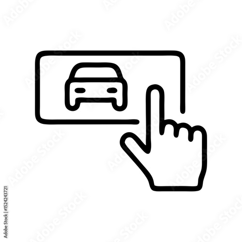 Hand pointing at car icon on digital display interface, icon, vector   