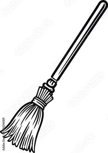 Vintage Broomstick Illustration Classic Cleaning Tool with a Rustic Charm