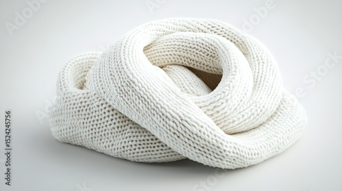 A cozy knitted scarf folded neatly on a solid white background