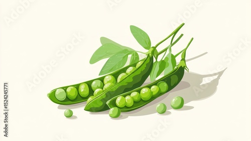 Wallpaper Mural Green peas spilling from open pods with leaves; bright, isolated Torontodigital.ca