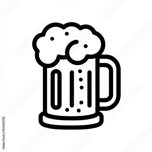 Beer mug with foam outline line icon, simple black beer glass with frothy top