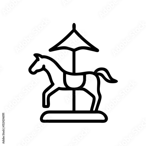 Outline carousel horse on merry-go-round with canopy, icon, vector  