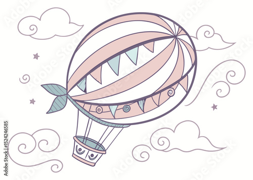 Pastel hot air balloon illustration vector art design for kids room decor and textile prints graphic
