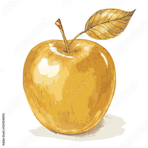 Watercolor golden apple illustration art print poster canvas wall decor kitchen food fruit still life
