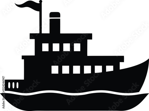 
Steamboat – black silhouette on white background