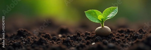 Close-up of a single seed nestled in rich, dark soil, ready to sprout and grow, symbolizing new beginnings and potential , seedling, farming