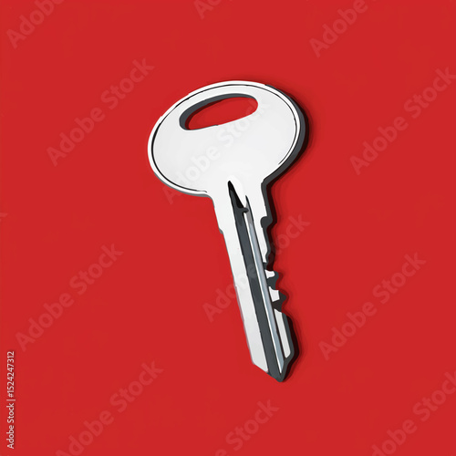 Silver Key Lies Centered on Red Background


