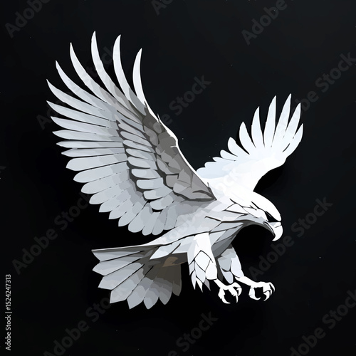 Geometric Eagle Soars Bravely on Black Background

