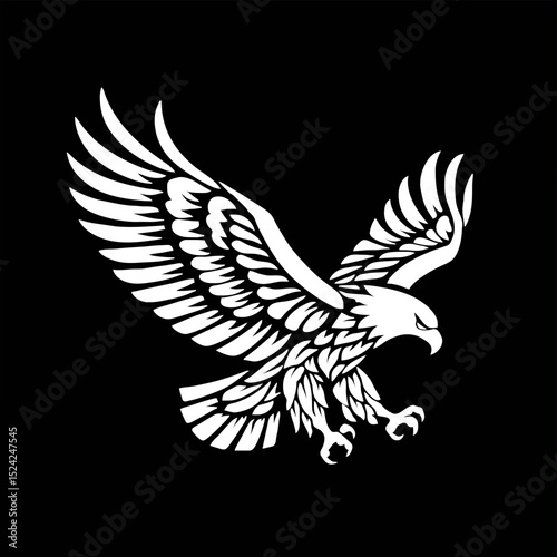 Geometric Eagle Soars Bravely on Black Background

