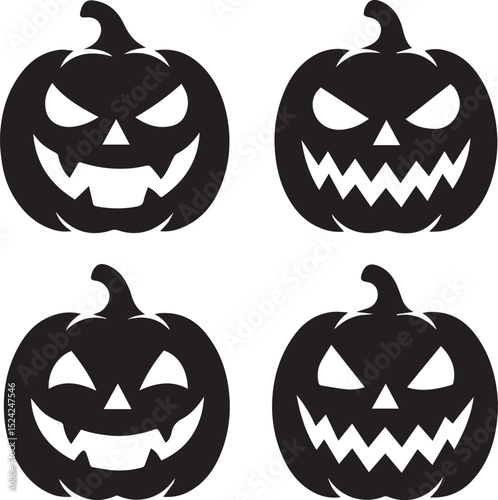 Set of Halloween scary pumpkins cut. Spooky creepy pumpkins cut vector illustration