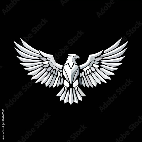 Geometric Eagle Soars Bravely on Black Background

