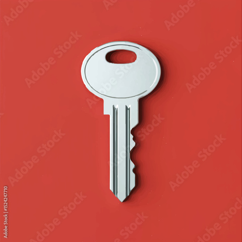 Silver Key Lies Centered on Red Background

