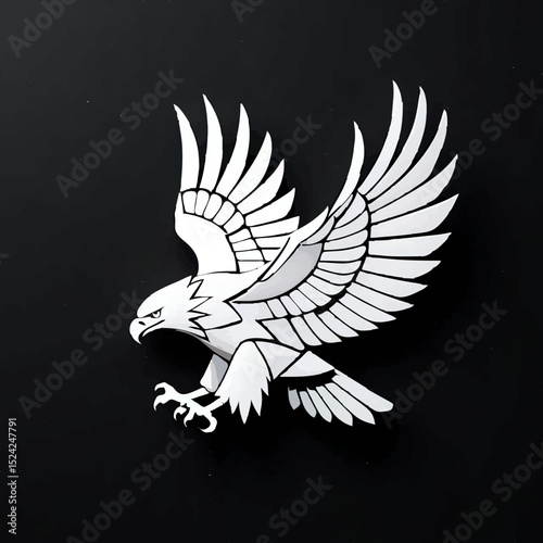 Abstract Black Bird Flies Freely on White Backdrop

