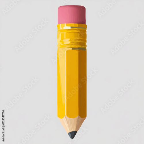 Short Yellow Pencil Rests Centered on White Background

