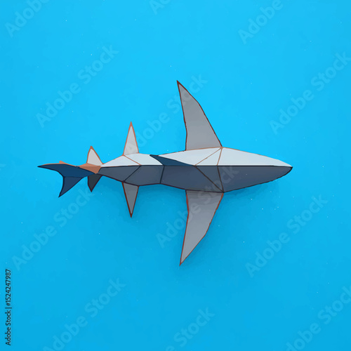 Geometric Shark Glides Silently on Blue Background

